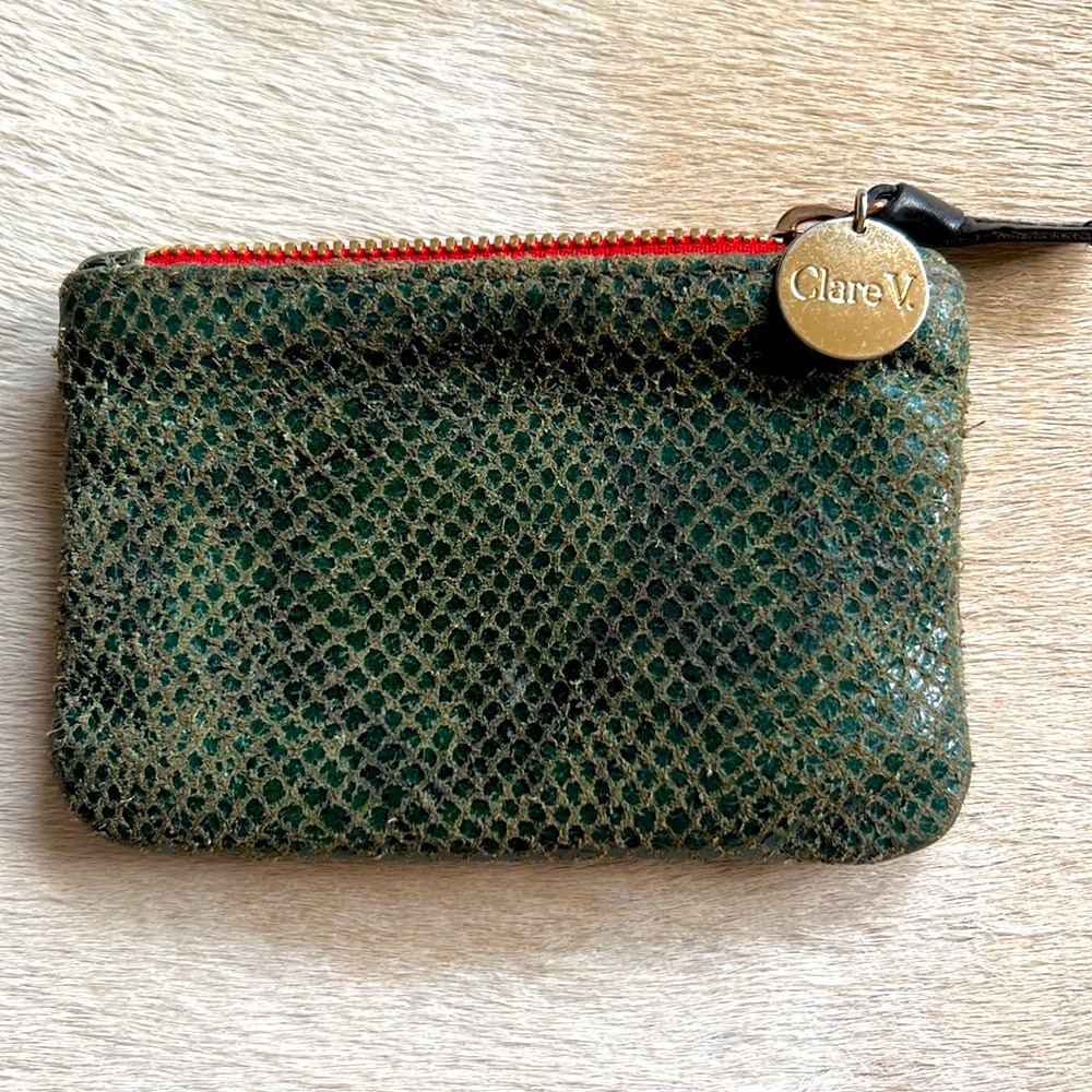 Green snakeskin Clare V coin purse